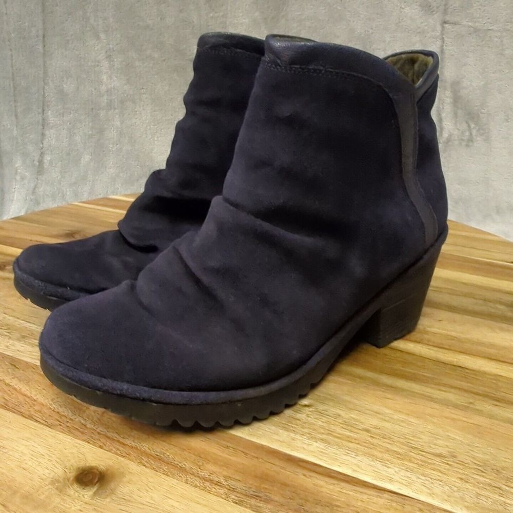 Fly London Boots Womens 7 Wezo Ankle‎ Bootie Blue Suede Leather Side Zip Pull On